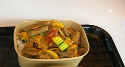 Beef Red Curry  A rich, aromatic red curry with tender beef, coconut milk, bamboo shoots, peppers, and Thai herbs.