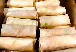 Fresh made, fresh cooked spring rolls.